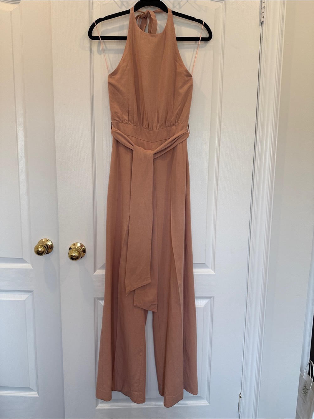 Zara Dusty Rose Linen Halter Jumpsuit with Waist Tie | XS